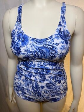 Summer Mae NWOT women's one piece blue/white swimsuit size 10